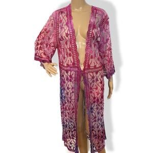 handmade tie dye ladies kimono duster lace swim cover up XXL